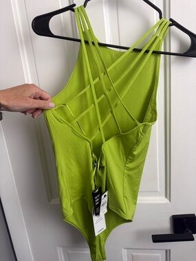 Express Lime Green Strappy Body Contour Bodysuit